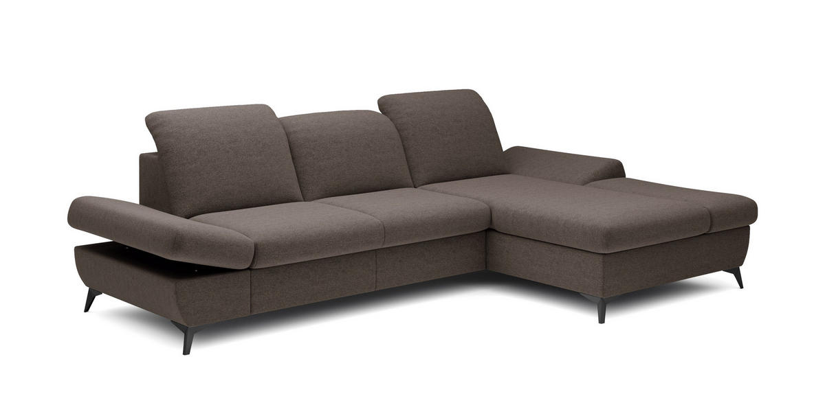 ECKSOFA FELICE R-S Braun Geflochtener Stoff mit Schlaffunktion - Braun, Holz (284/166cm) - MASSENO