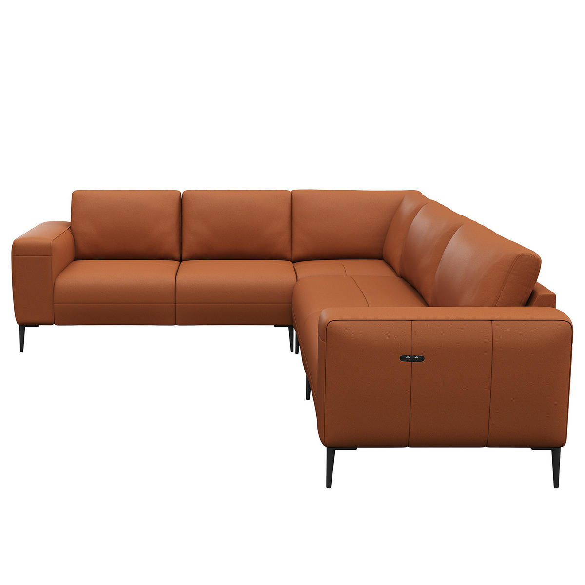 ECKSOFA mit Ottomane - Kastanienfarben/Schwarz, Leder/Metall (290/230cm) - home24