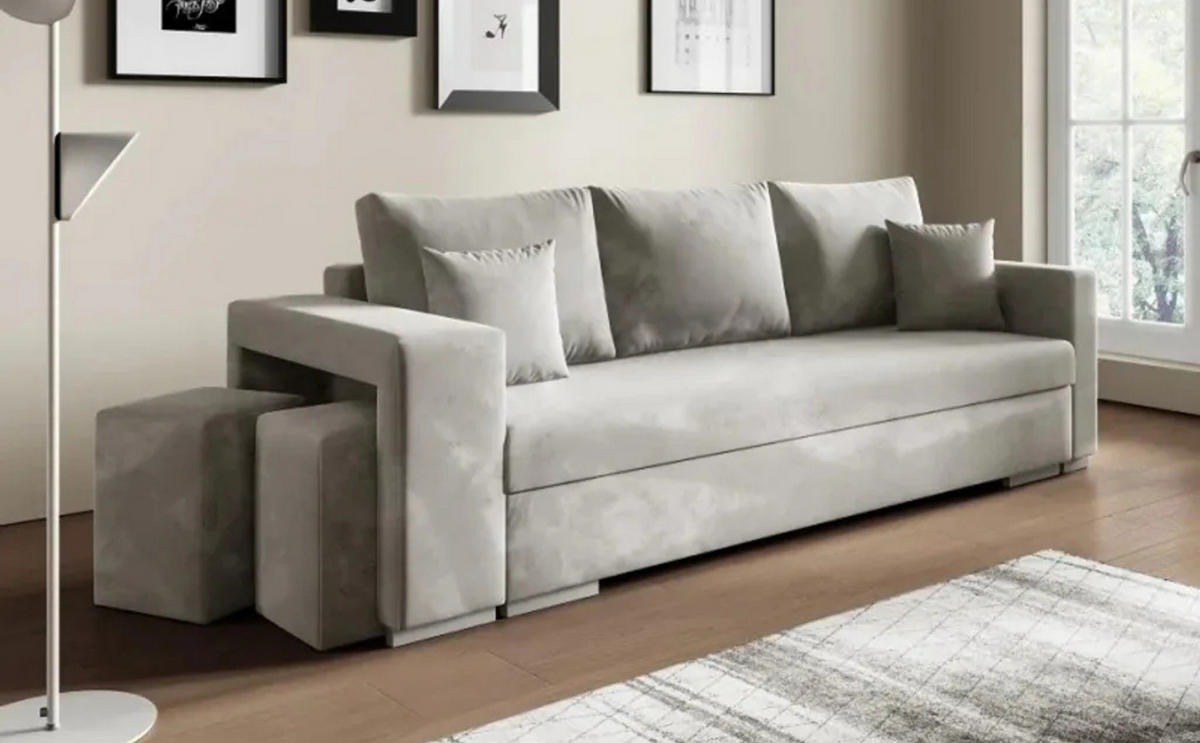 SCHLAFSOFA TANGO, Sofa mit Schlaffunktion und Bettkasten, inkl. zwei Poufs, Veloursstoff, Frabe: Blau - Blau, Textil (238/85/87cm) - Sepro Meble