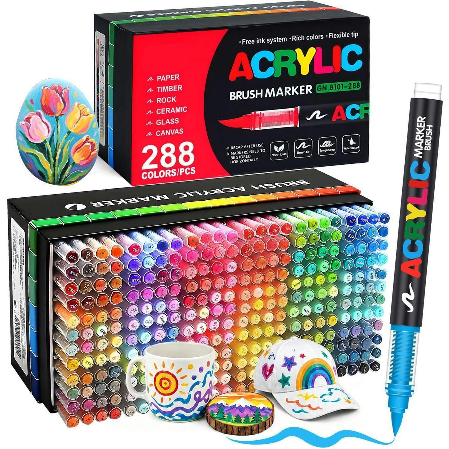 ACRYLSTIFTE Set 288 Farben Pinselspitze 1-6 mm Wasserfest - Multicolor, Kunststoff (17/11/27cm)