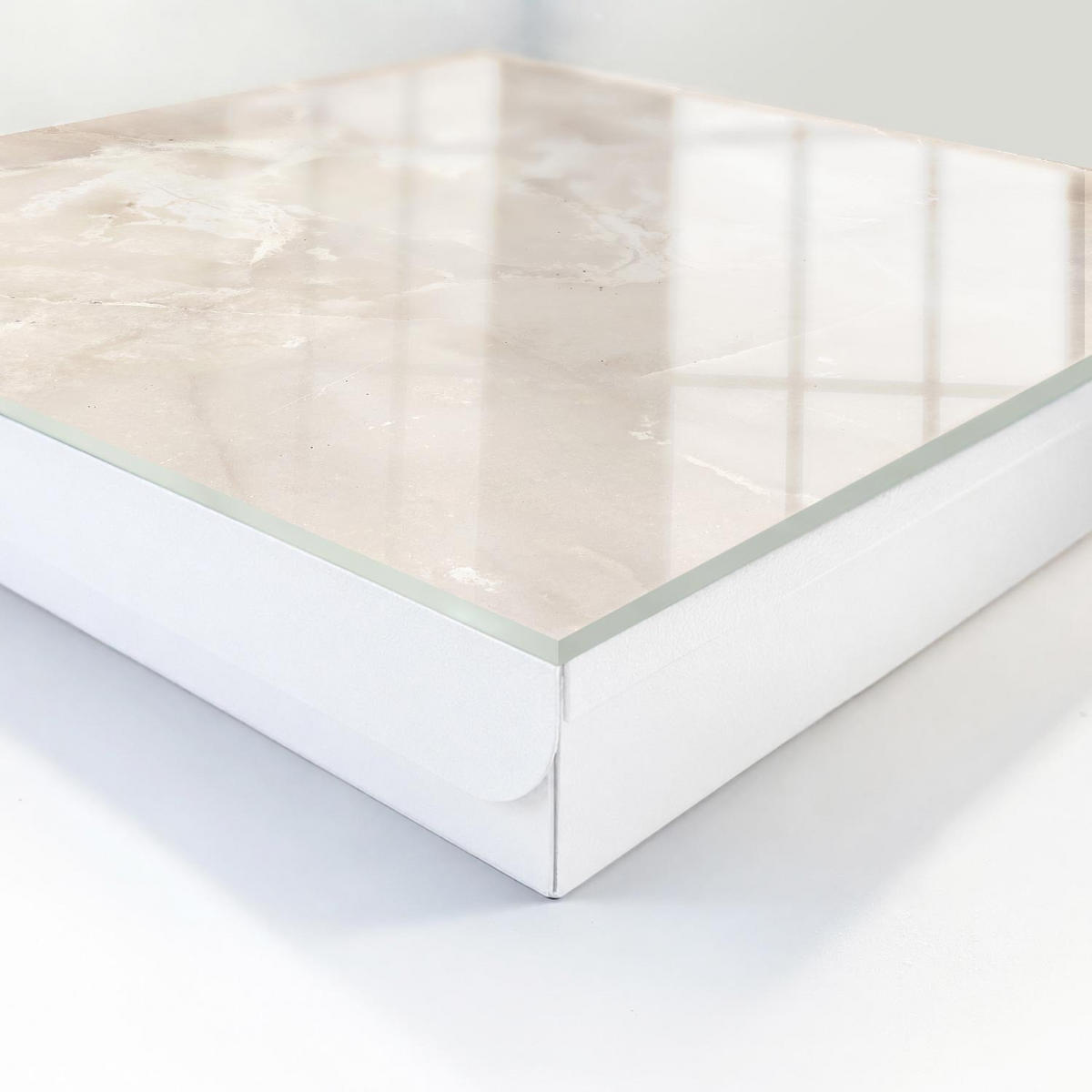 SCHLÜSSELBOX Weiß 30x30 cm – Türöffnung nach rechts - Marmor-Eleganz - Beige, Metall (30/30/5cm) - TULUP
