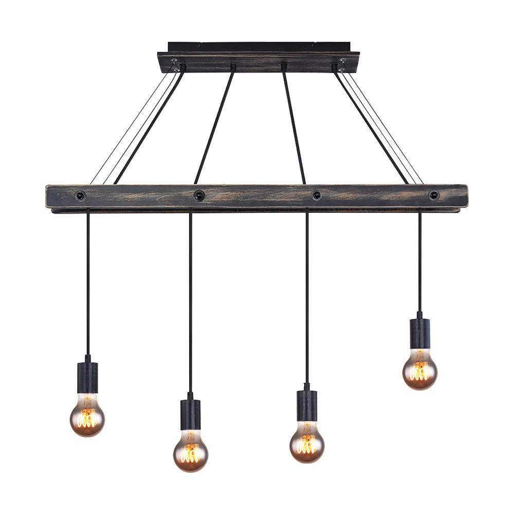 HÄNGELEUCHTE Metall Holz Schwarz matt - Schwarz, Holz (90/9/120cm) - Globo Lighting