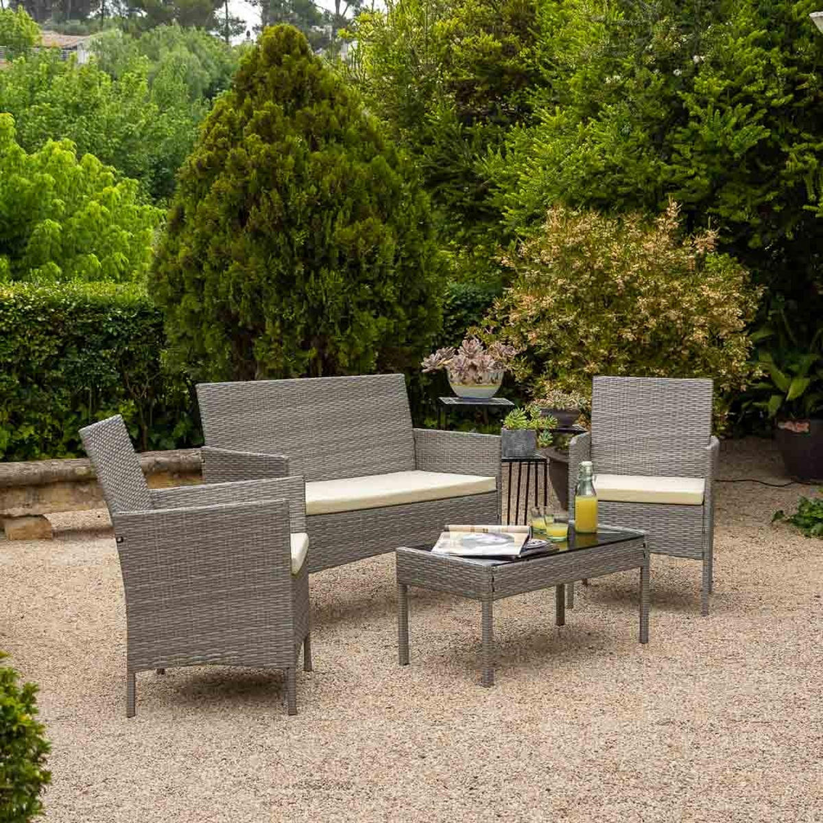 TISCH, SOFA und SESSEL, 4-tlg, grau - Grau, Naturmaterialien - Wanderlust