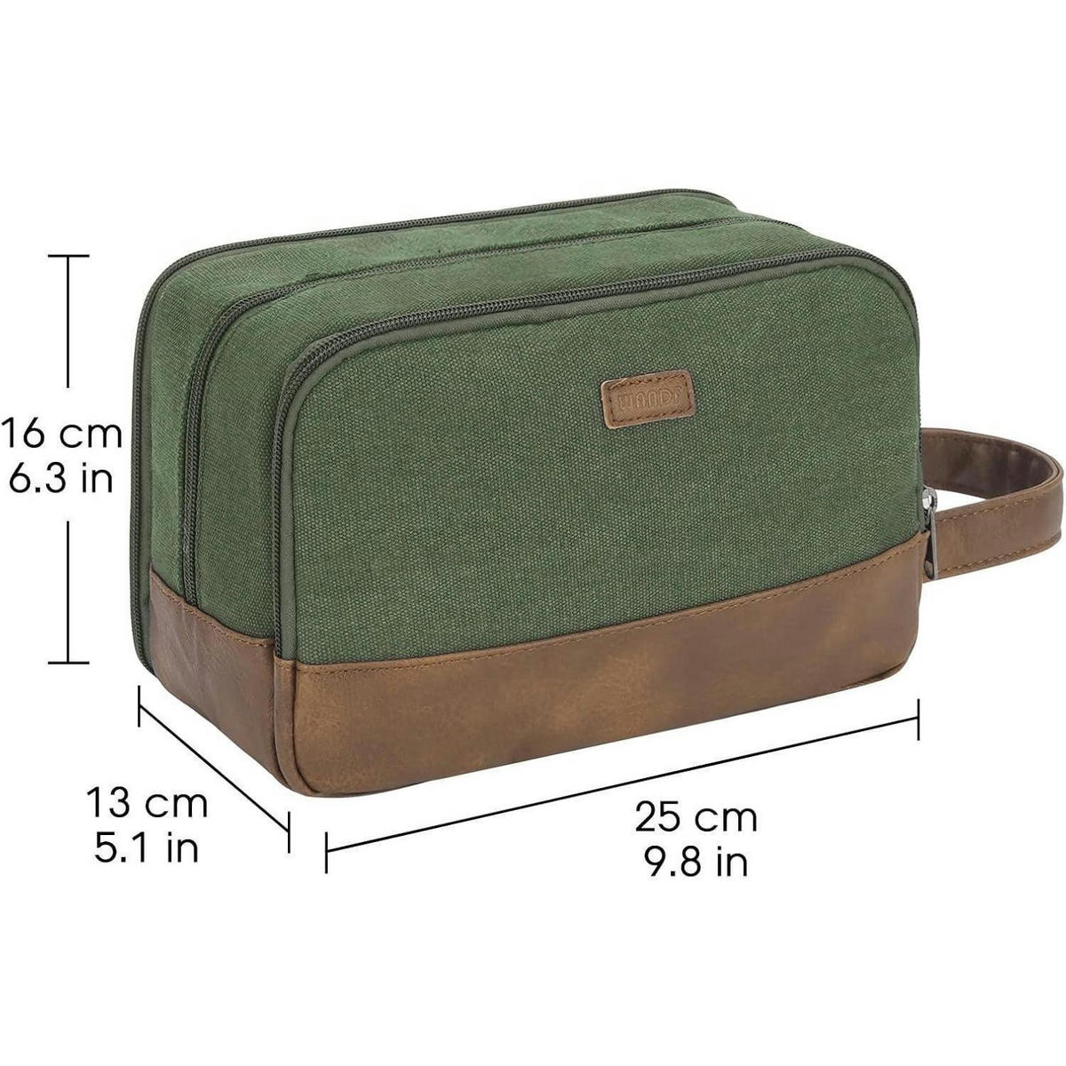 KULTURTASCHE Herren Grün Canvas/Kunstleder 25 cm - Grün, Textil (5/2/5cm)