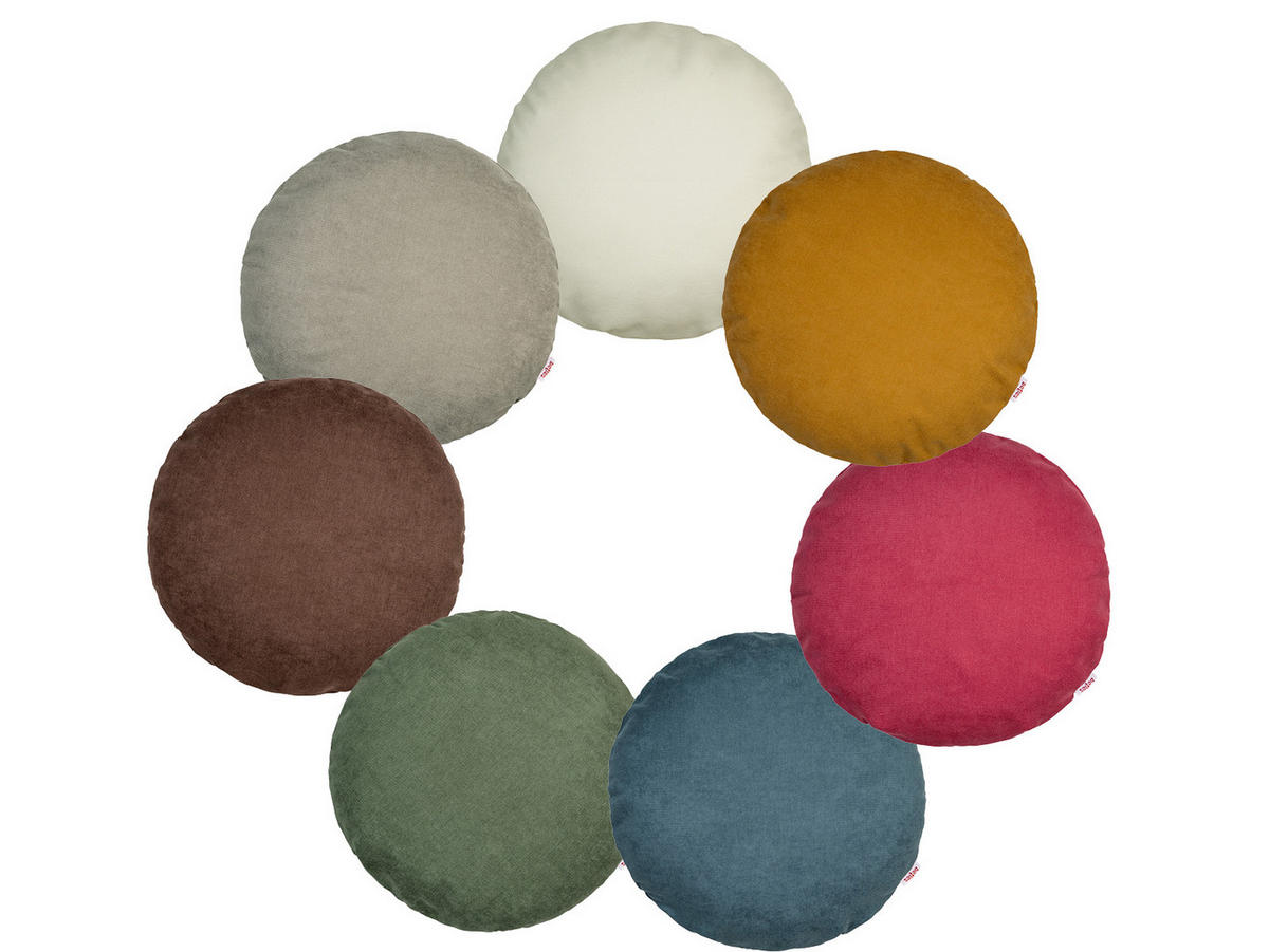 KISSENHÜLLE Rund FarbTon Chenille-Haptik oliven-grün 40 cm Ø - Dunkelgrün, Textil (40/40cm) - beties Heimtextil