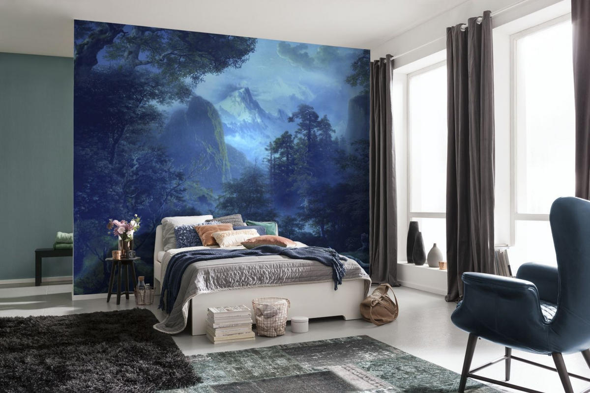 FOTOTAPETE dunkler Wald 400 x 280 cm - Blau, Papier (400/280cm) - Sanders & Sanders