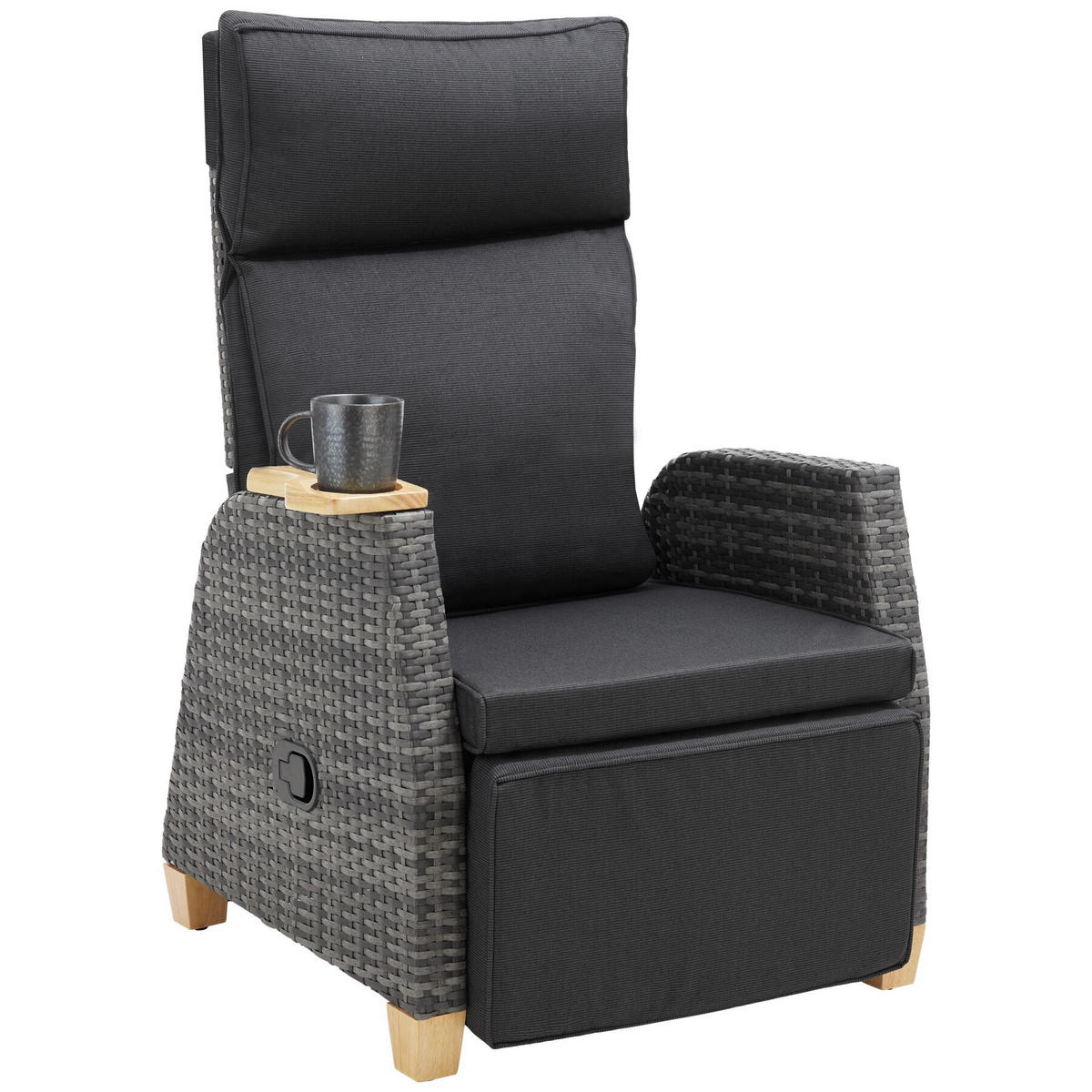 RATTANSESSEL Pescara,68,5 x 67 - 128 x 87 - 104 cm,grau - Grau, Kunststoff (68.5/104/128cm) - tectake