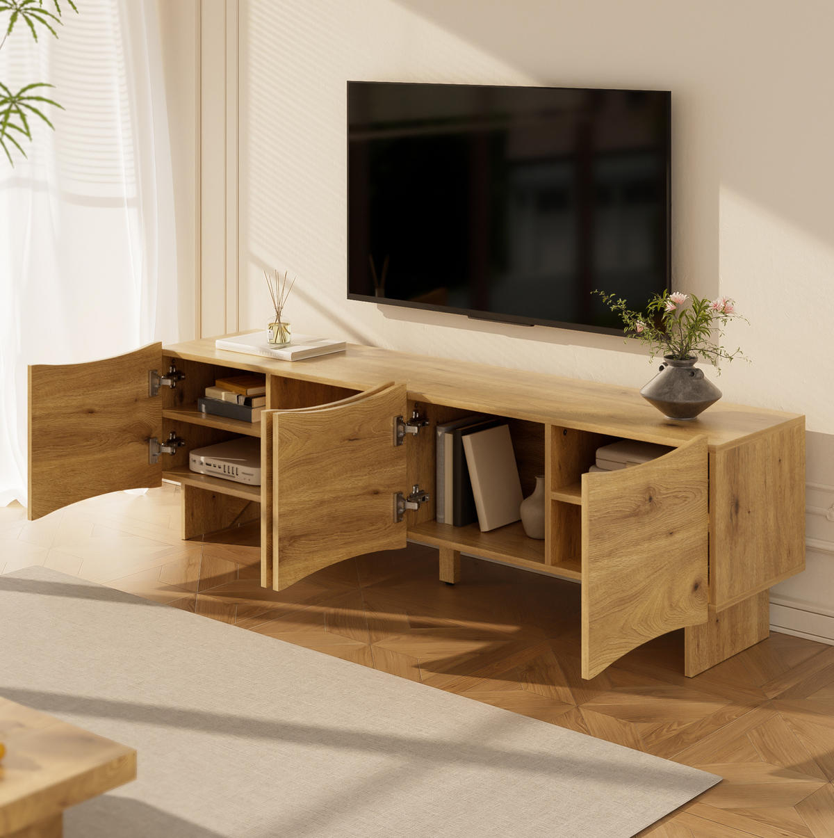 TV-ELEMENT mit 4 Türen 155 x 36 x 47 cm Holzoptik Natural - Braun, Holzwerkstoff (36/47/155cm) - Beauniv