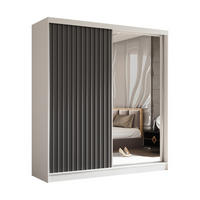 SCHWEBETÜRENSCHRANK Erika 200 cm mit Lamellen und Spiegel 2-türig, weiß, grau, Lamelle grau - Weiß/Grau, Kunststoff (200/216/51cm) - Margaret Hadas24