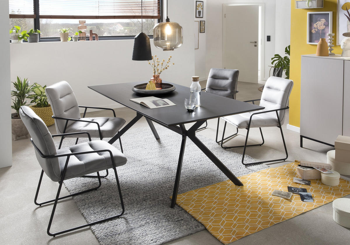 ESSZIMMERSTUHL Thea Samt - Sitzfläche und Rükenlehne gepolstert - 2er Set - Hellgrau, Metall (52/88/66cm) - TPFLiving