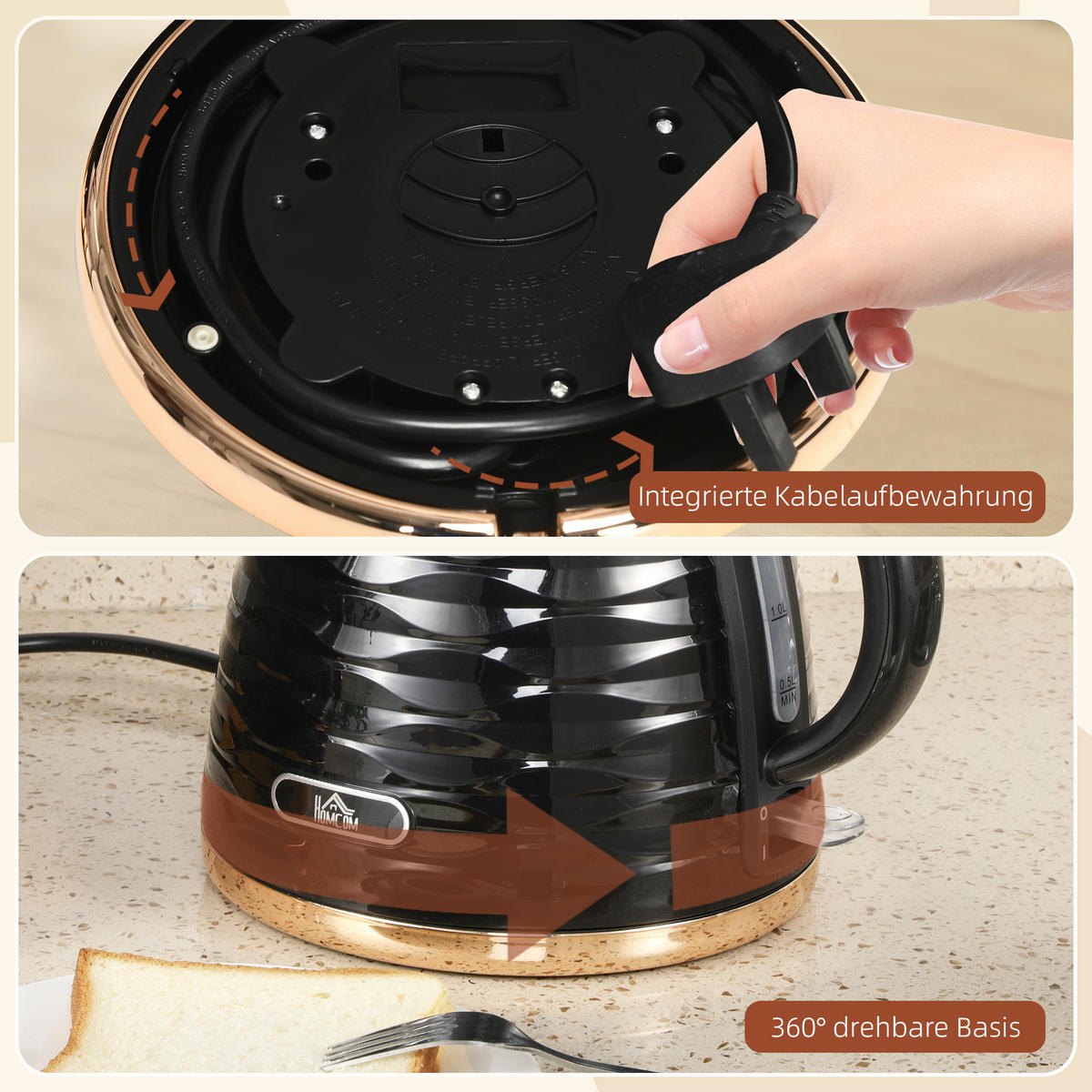 ELEKTRISCHER WASSERKOCHER DE-07956 1,7L mit Schnellkochfunktion - Schwarz, Kunststoff (19.5/23.2/24.1cm) - ComfortXL