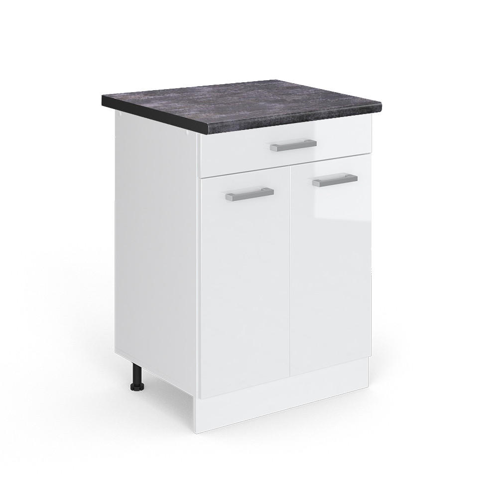 KÜCHENUNTERSCHRANK R-Line Weiß Hochglanz 60 cm mit Schublade AP Anthrazit - Weiß Hochglanz/Weiß, Holzwerkstoff (60/81.6/60cm) - Vicco