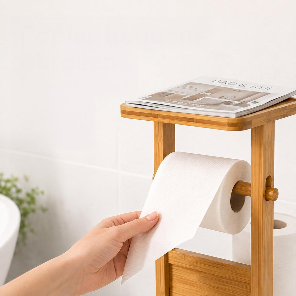 WC-SOUPRAVA přírodní bambus s poličkou 80 cm - světle hnědá, dřevo/kompozitní dřevo (30/80/18cm) - Relaxdays