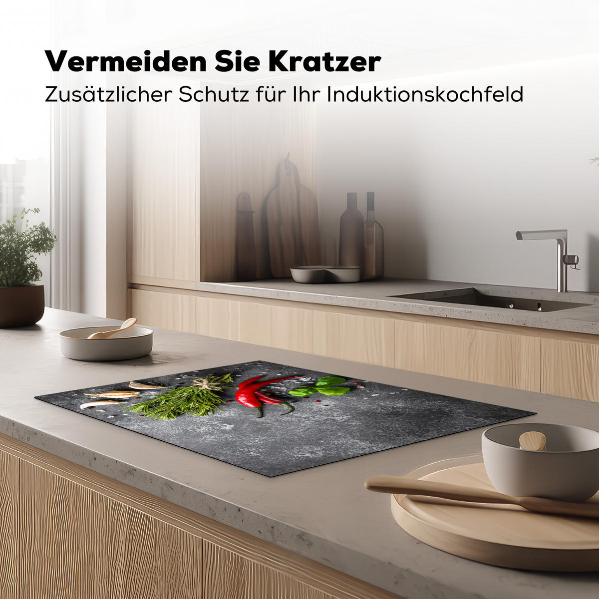 HERDABDECKPLATTE Pfeffer - Kräuter - Gewürze - Beton Herdabdeckung Induktionsfeld 75x52 cm - Rot, Kunststoff (75/52/0.2cm) - MuchoWow