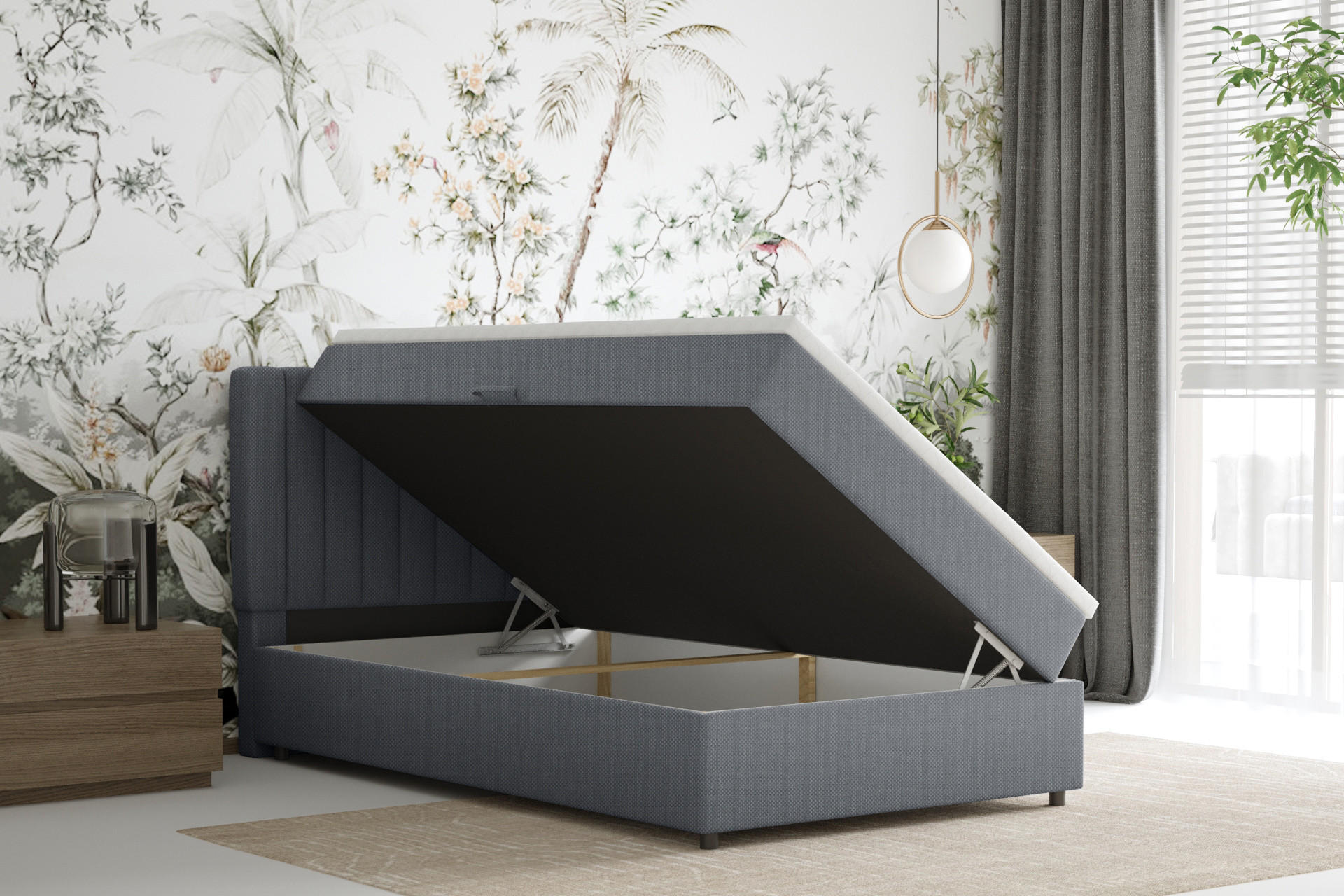 Thumbnail - Panda Möbel Boxbett, Dunkelgrau, Holz, Mode, H3, 120x200 cm, Oeko-Tex® Standard 100, Schlafzimmer, Betten, Boxspringbett...