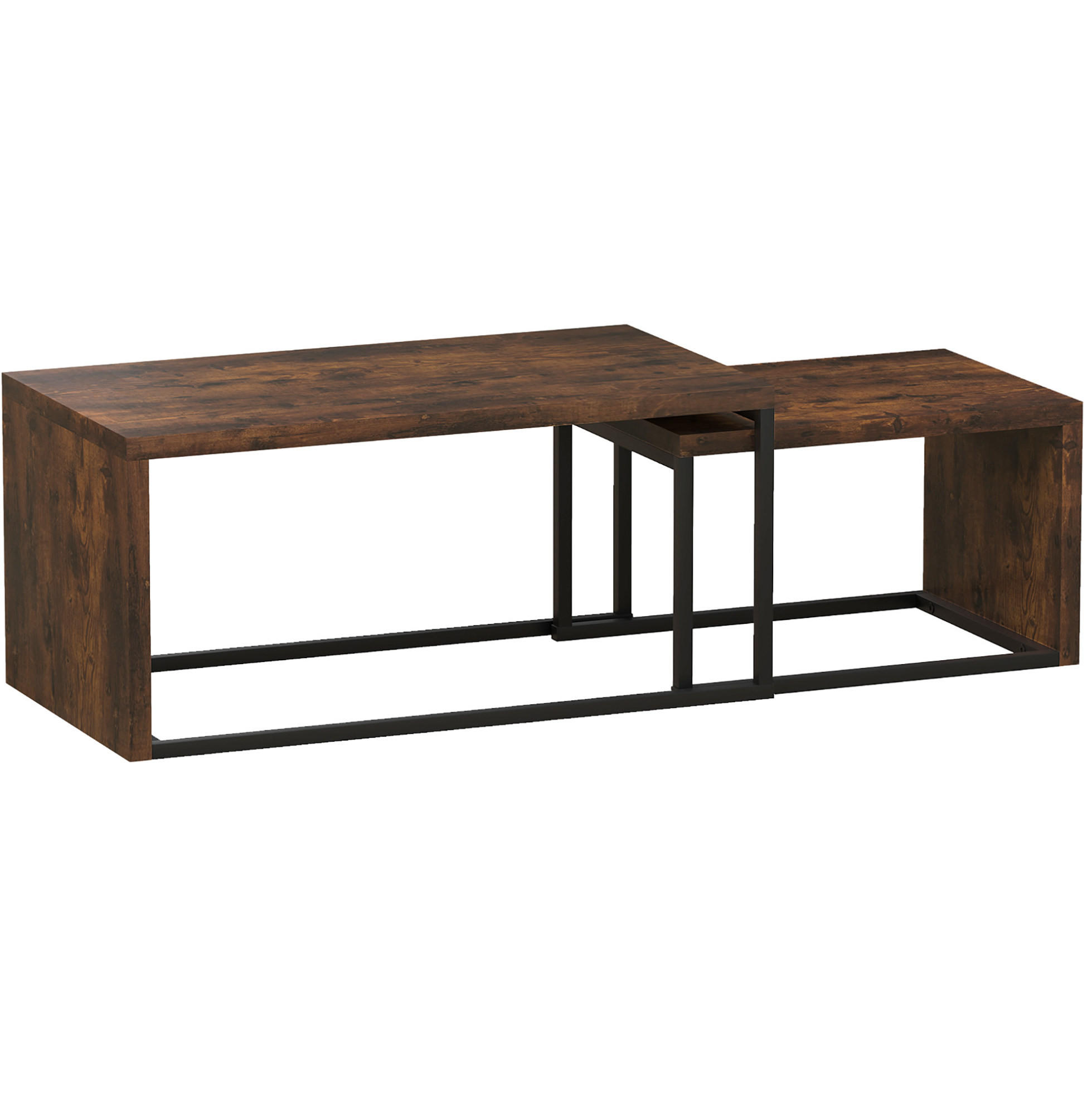 COUCHTISCH-SET 90/48/42 cm & 59/42/36 cm aus Holzwerkstoff mit Metallgestell - Braun, Holz (90/48/42cm) - Flora Grace