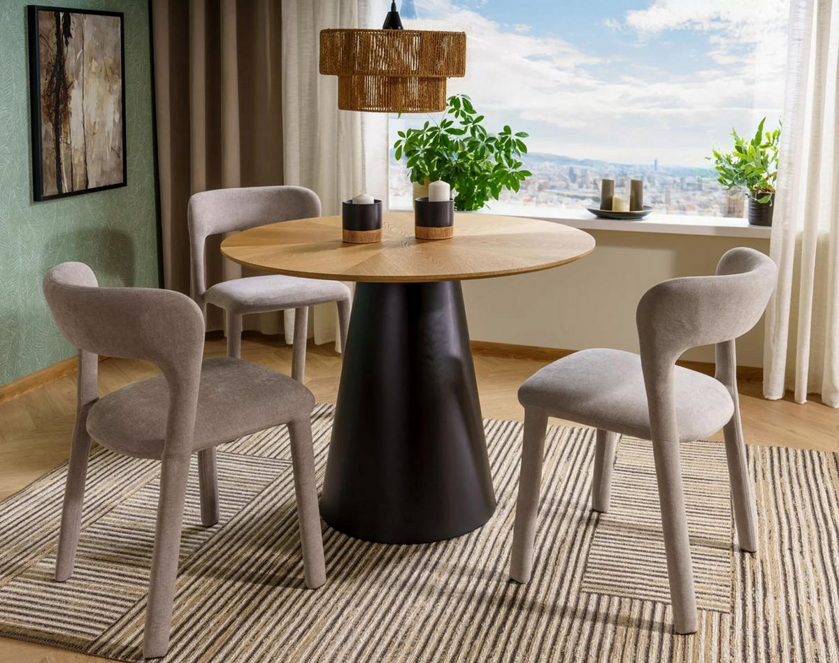 ESSTISCH Angel Eiche Natur / Schwarz 120 / 120 / 76cm - Schwarz/Braun, Holz/Holzwerkstoff (120/120/76cm) - Feldmann-Wohnen