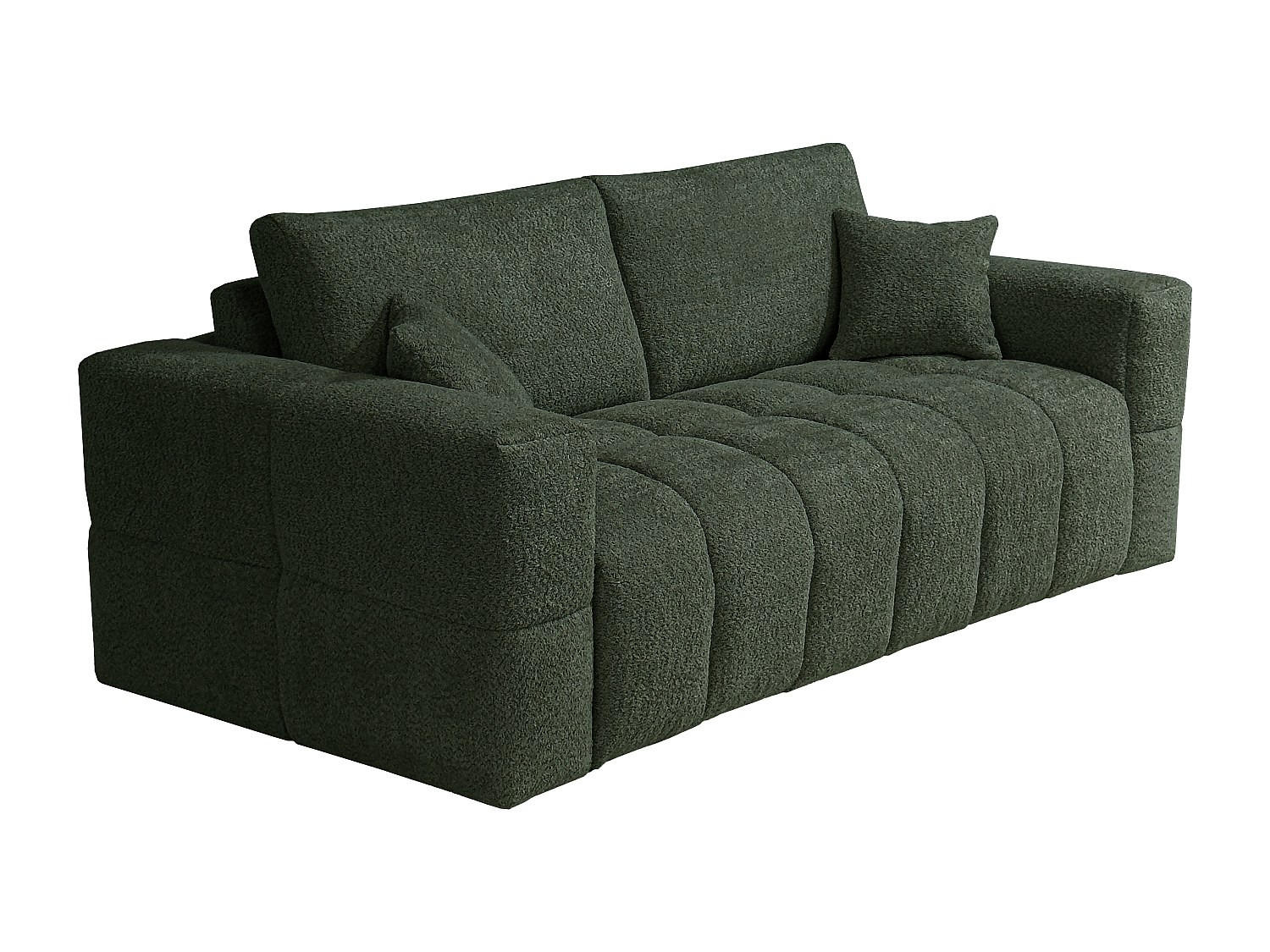SCHLAFSOFA 4-Sitzer mit Matratze – Bouclé-Stoff – Grün – Liegefläche 160 cm – Matratze 13 cm – ISSORO - Grün, Textil (235/90/105cm) - Vente-Unique