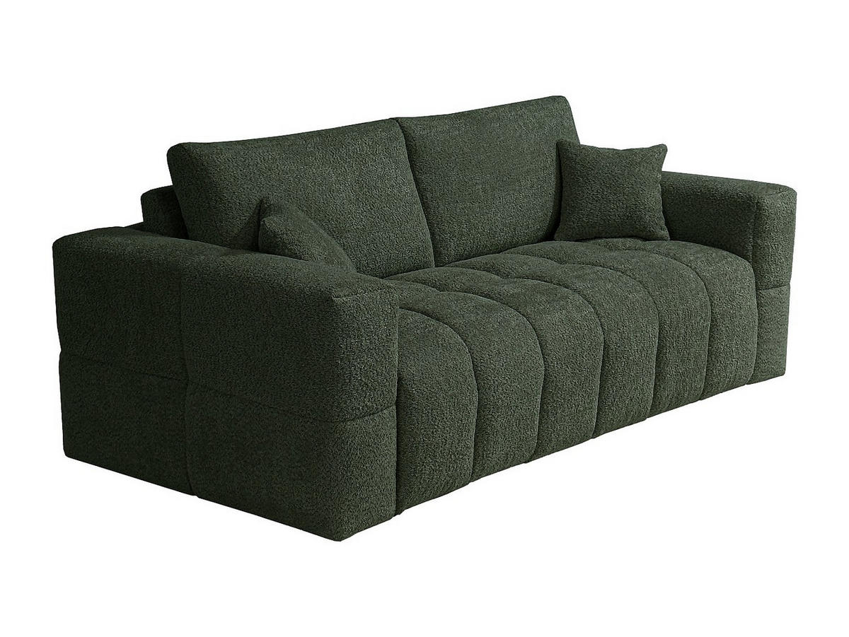 SCHLAFSOFA 4-Sitzer mit Matratze – Bouclé-Stoff – Grün – Liegefläche 160 cm – Matratze 13 cm – ISSORO - Grün, Textil (235/90/105cm) - Vente-Unique