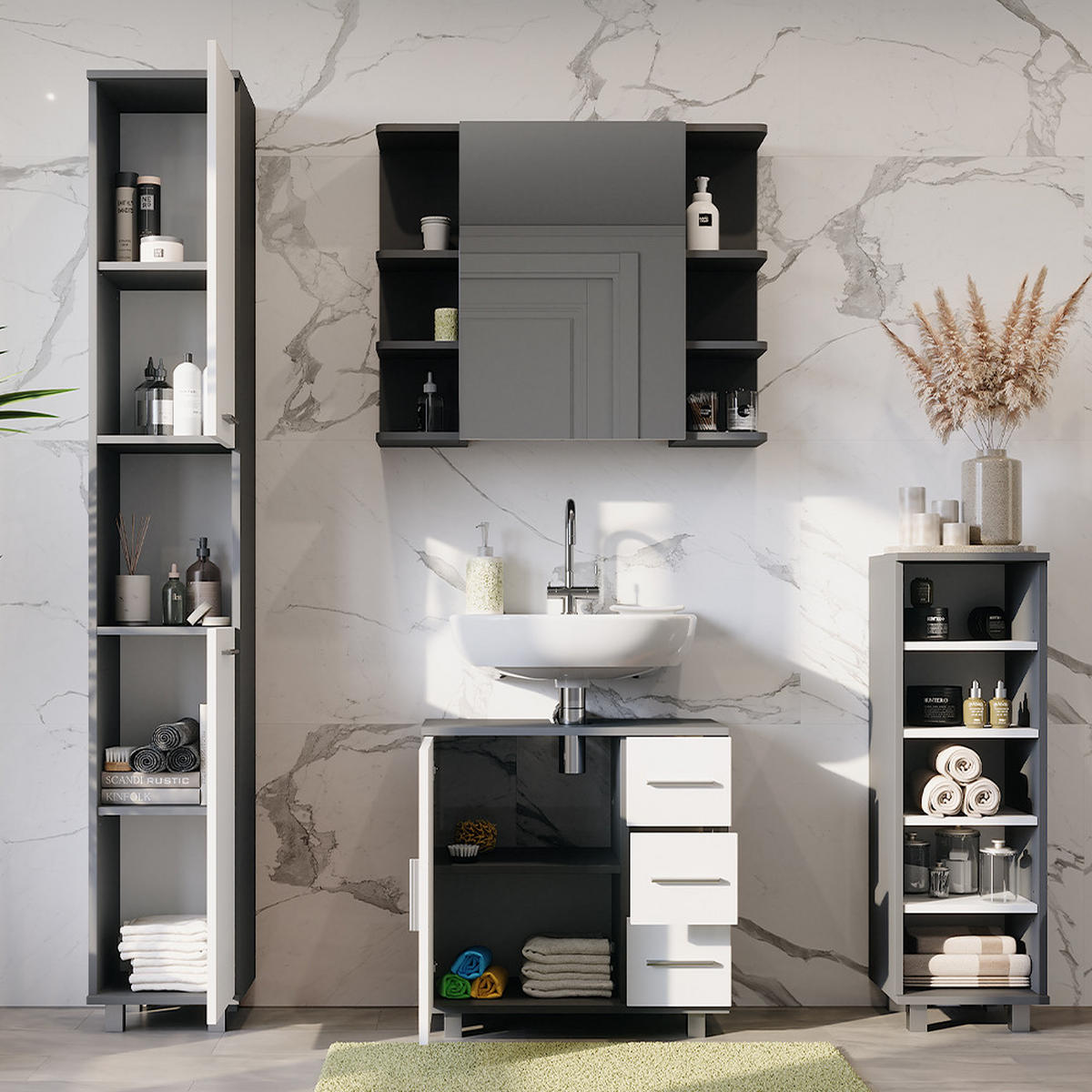 KOUPELNOVÝ NÁBYTEK Ilias Antracitová/bílá - bílá/antracitová, kompozitní dřevo (60.2/60.8/33cm) - Vicco