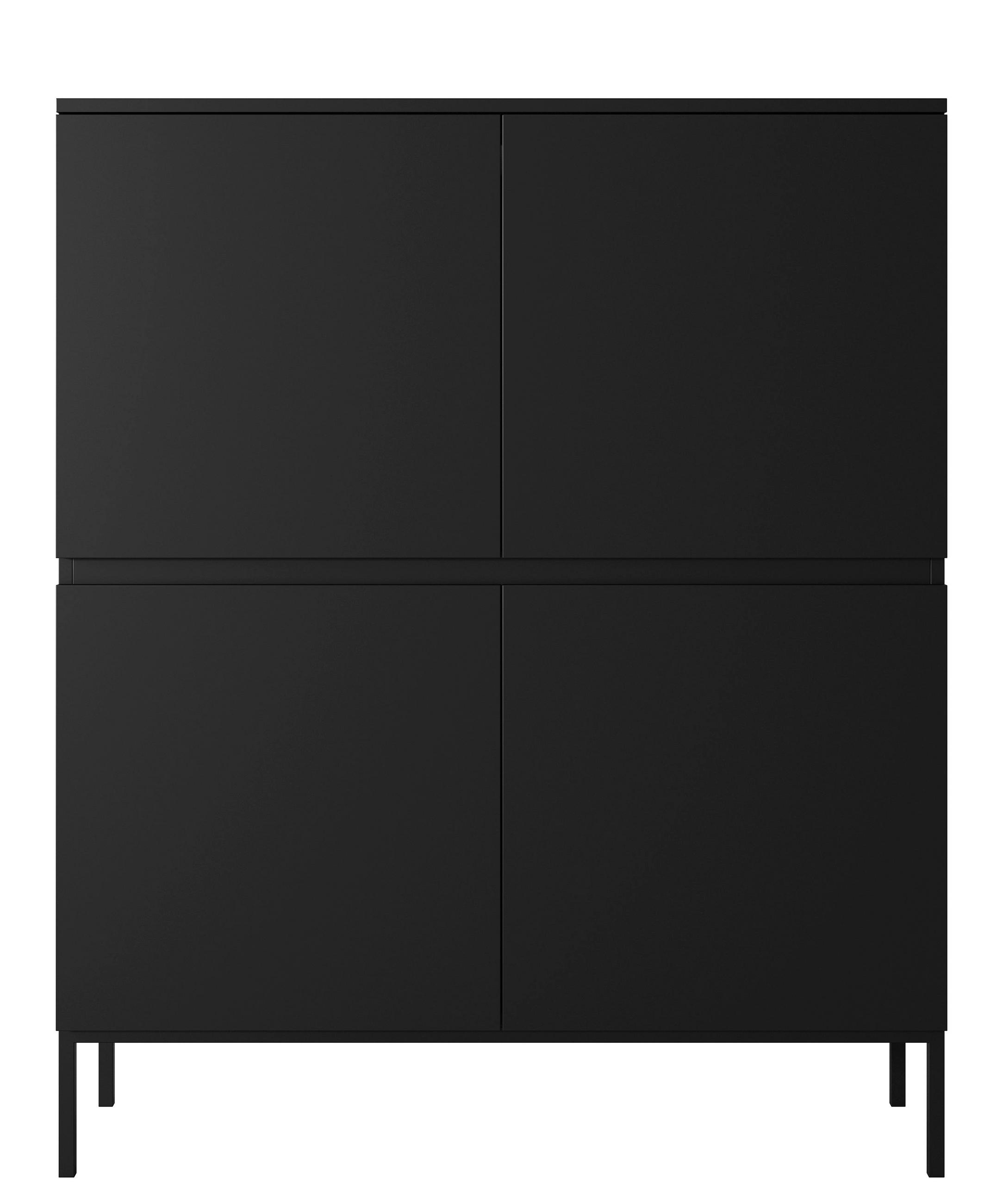 HIGHBOARD Bemmi Schwarz mit schwarzen Beinen 4-türig 100 cm - Schwarz, Holzwerkstoff/Metall (100/122/35cm) - Selsey