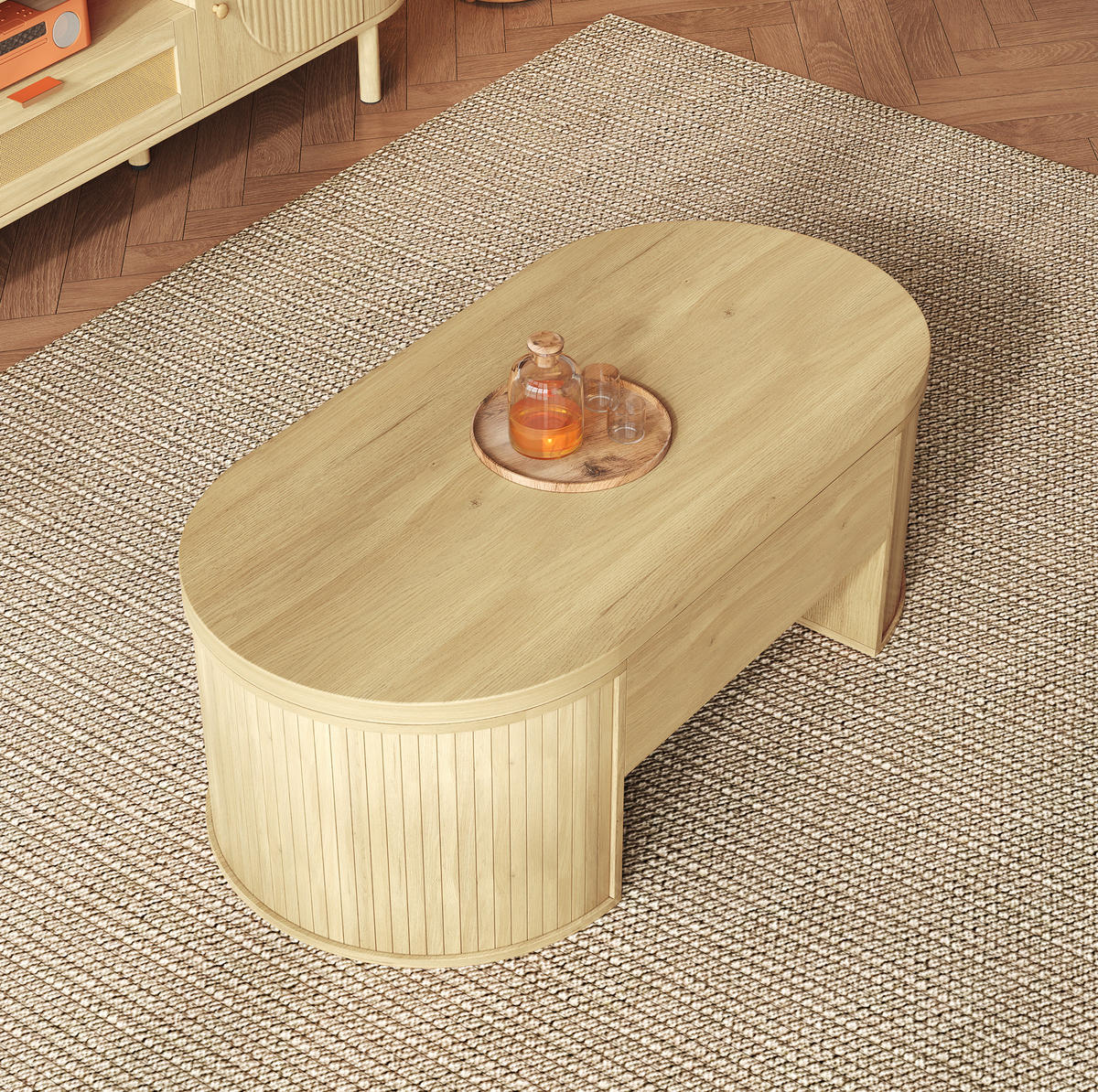 KONFERENČNÍ stolek, 110/55,5/40 cm, MDF přírodní, výškově nastavitelná deska - přírodní, kompozitní dřevo (110/55.5/40cm) - BEAOK