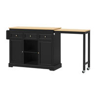 KÜCHENINSEL AUF ROLLEN, Ausziehbar mit Gewürzregal und Schubladen, MDF, Schwarz, 112-188/45/92 cm - Schwarz, Kunststoff (45/92/124.3cm) - Rolipo