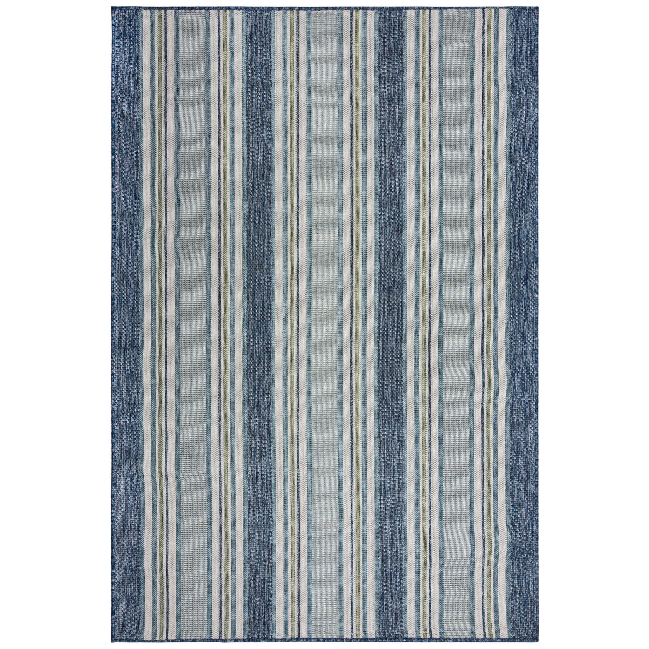 TEPPICH Outdoor Streifen Muster, Geometrisch, Terrasse schmutzabweisend Blau-Grün Rechteckig 200x290 - Blau, Textil (200/290cm) - KADIMA DESIGN