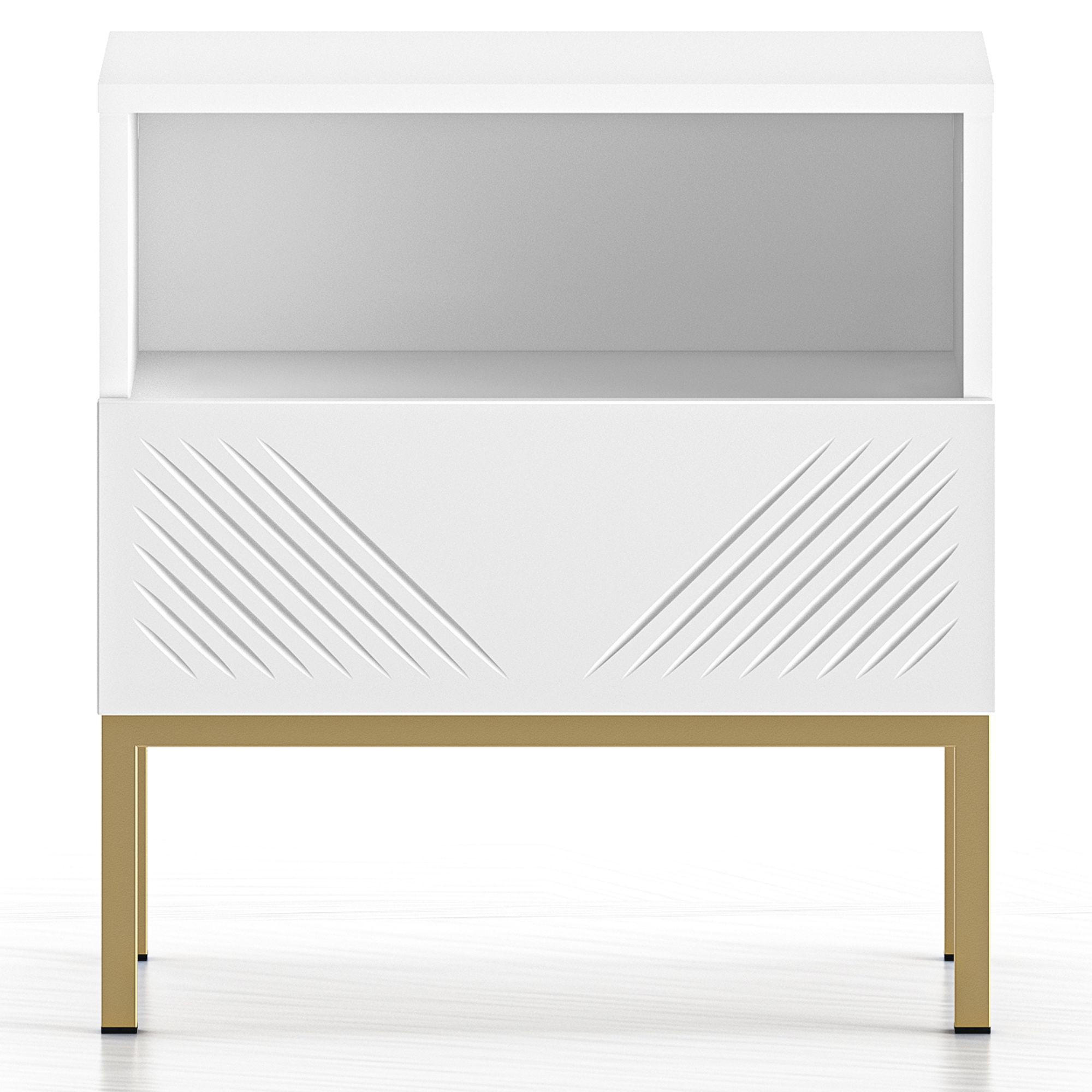 NACHTTISCH NEBRO,Weiß/Goldfarben - Goldfarben/Weiß, Holzwerkstoff (50/53/34cm) - KONSIMO®