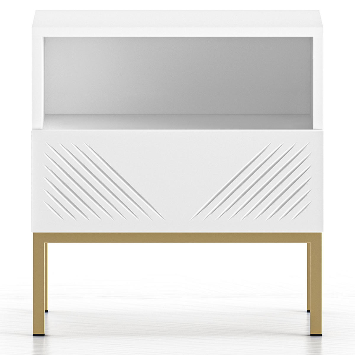 NACHTTISCH NEBRO,Weiß/Goldfarben - Goldfarben/Weiß, Holzwerkstoff (50/53/34cm) - KONSIMO®