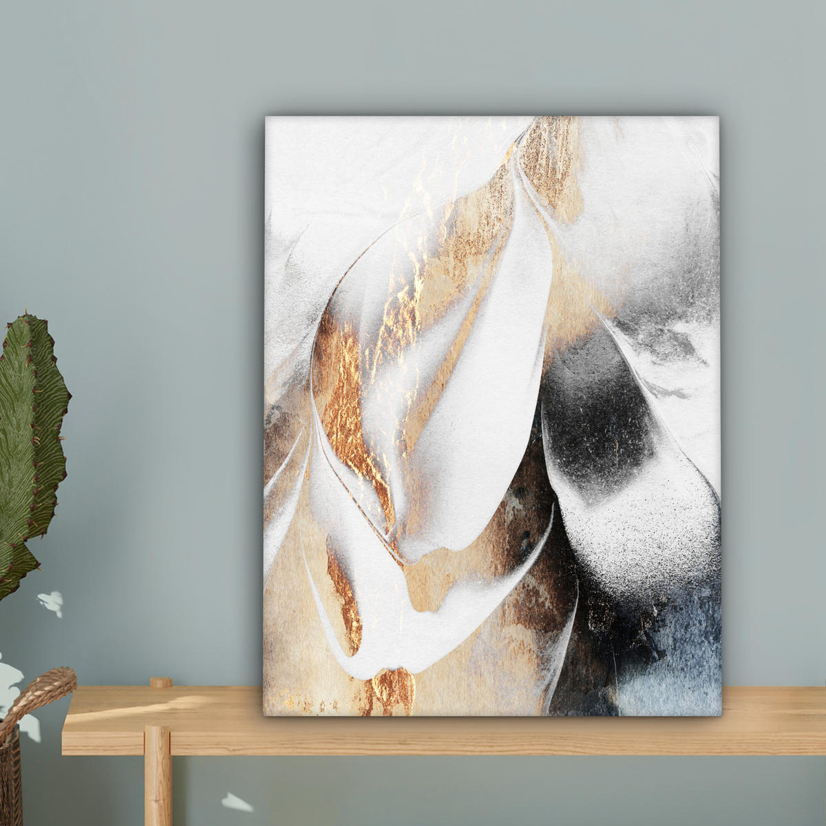 LEINWANDBILD Luxus - Abstrakt - Gold - Weiß 30x40 cm - Goldfarben, Textil (30/40cm) - MuchoWow