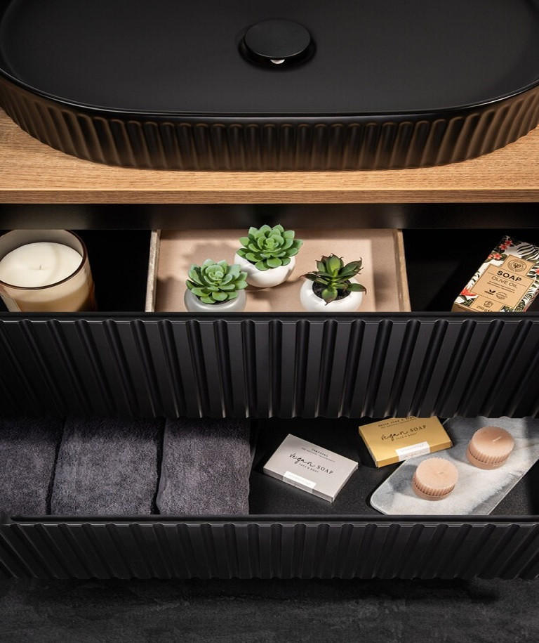 WASCHTISCHUNTERSCHRANK 80 cm 2 Teile - Nova Black N BM121 in Schwarz/ Evoke Eiche - Schwarz/Eiche Artisan, Holz (80/57/40cm)