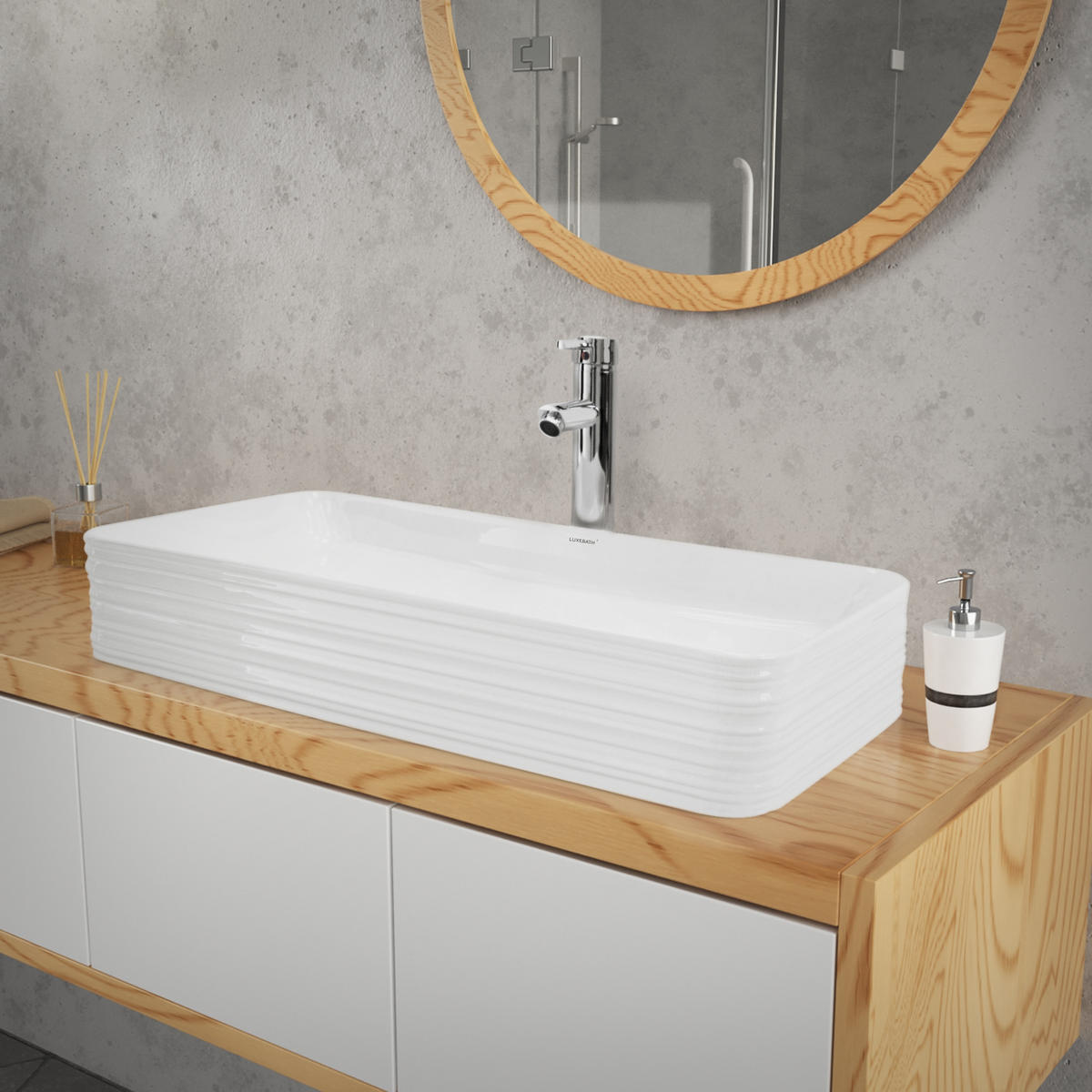 WASCHBECKEN - Weiß, Keramik (38/12/68cm) - LuxeBath