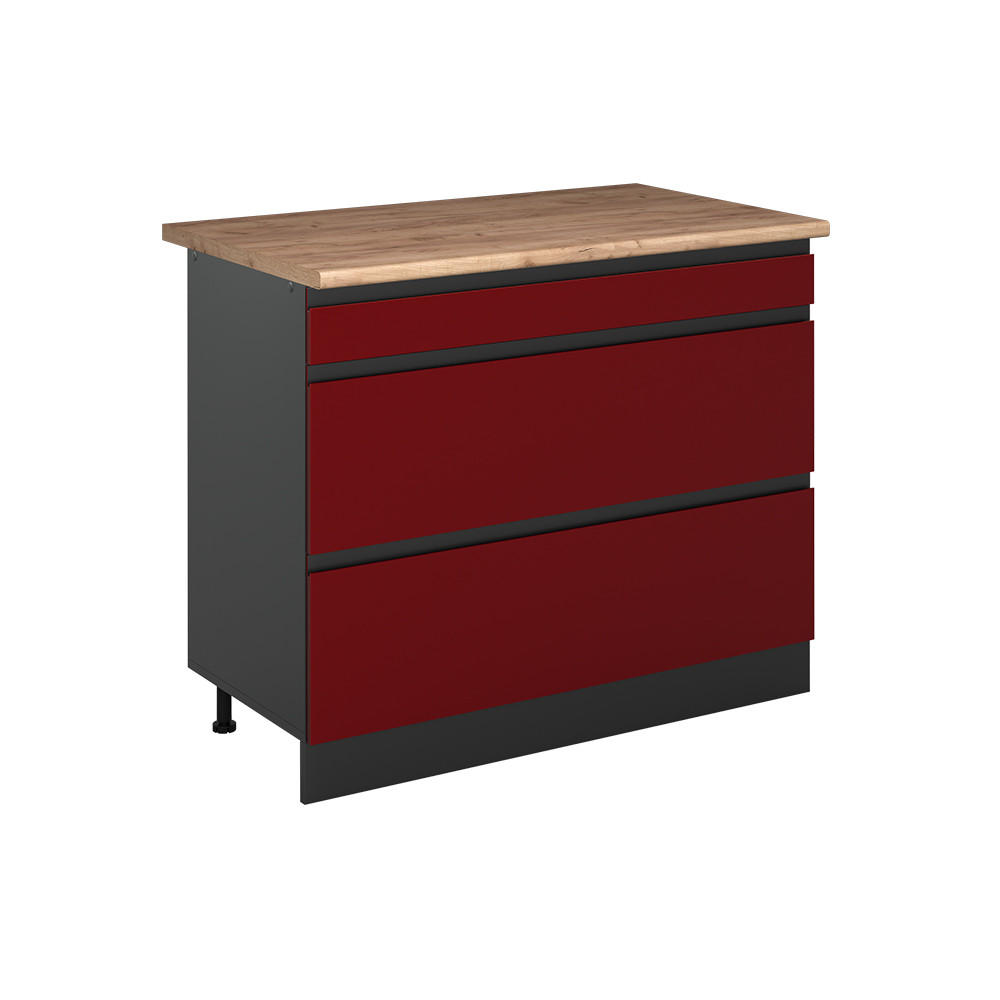 KÜCHENUNTERSCHRANK R-Line, Rot/Anthrazit, 100 cm Arbeitsplatte Goldkraft Eiche - Anthrazit/Rot, Holzwerkstoff (100/81.6/60cm) - Vicco