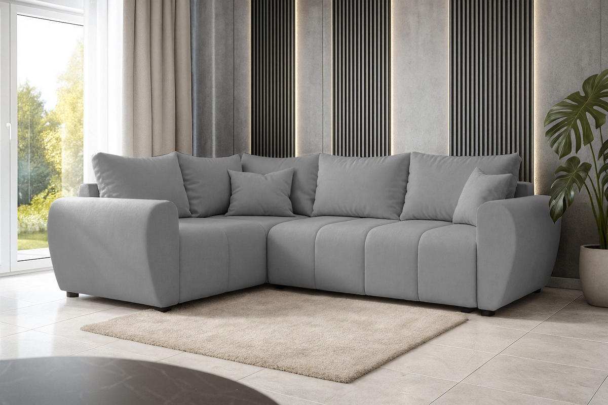 ECKSOFA L Form Malatya MAX Hellgrau 246/145/82 cm stilvolle mit Schlaffunktion L - Hellgrau/Schwarz, Kunststoff/Textil (175/235cm) - AX Living
