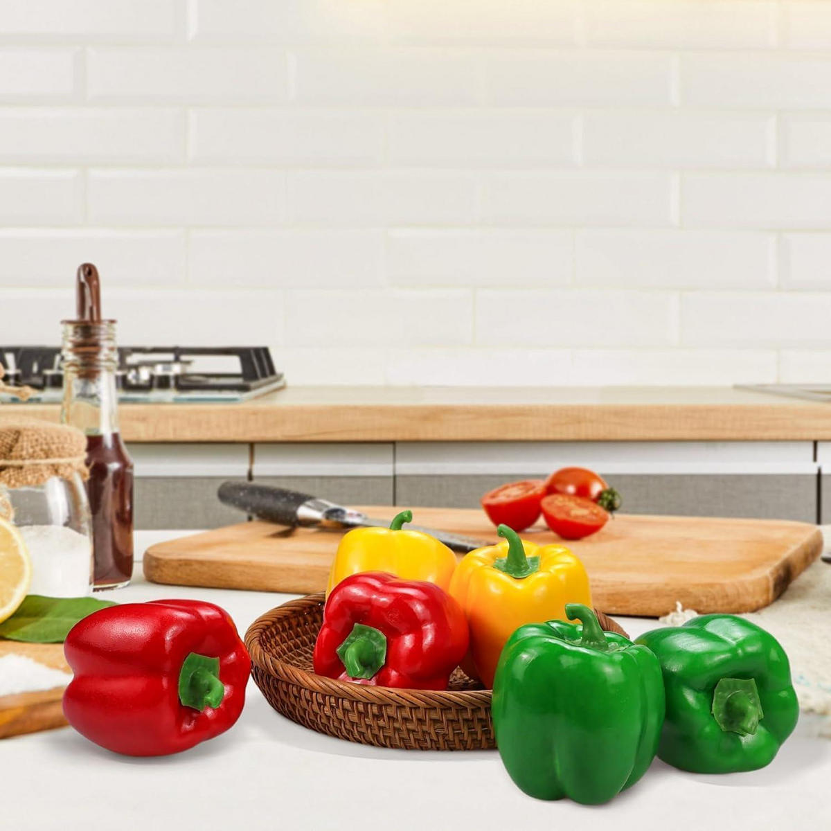 KÜNSTLICHE Paprika 6-teiliges Set Rot Grün Gelb - Multicolor, Kunststoff (8.9cm)