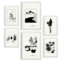 POSTER Set Mit 6 Kakteen im Topf mit schwarzer Tinte Größe A3 & A4 Weißer Rahmen - Weiß, Papier (29.7/1cm) - Nacnic