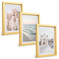 BILDER SET 3er Set - 20x30 cm Goldrahmen - Pflanzen, Meereswellen, Aussicht, Häuser - Goldfarben, Kunststoff (20/30cm) - TULUP