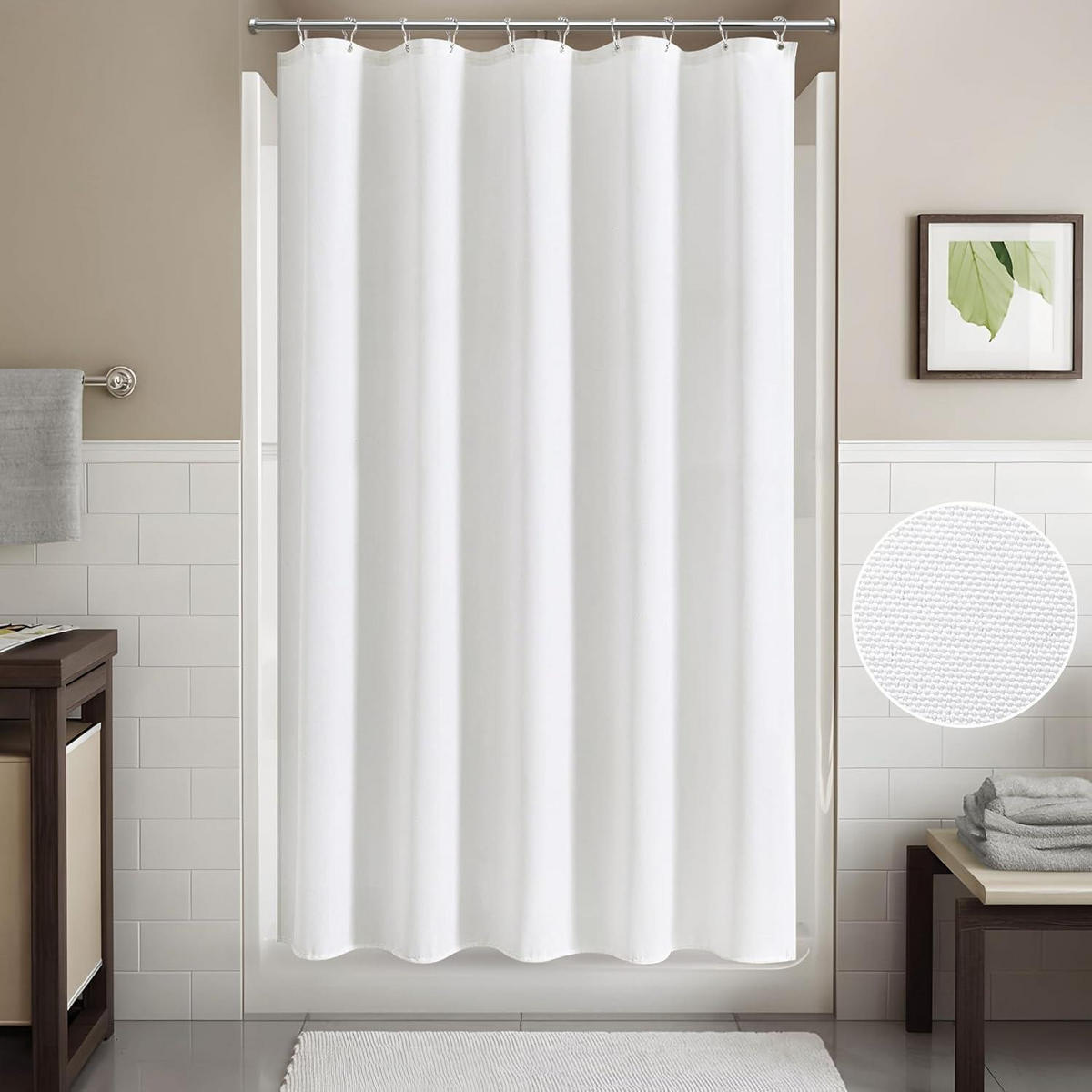 DUSCHVORHANG Leinenoptik Weiß 152 x 214 cm - Weiß, Textil (152/214cm)