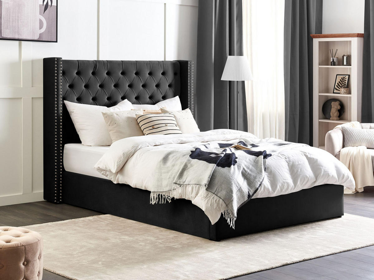 POLSTERBETT 160x200 cm Schwarz Lubbon - Schwarz, Textil (160/200cm) - Beliani
