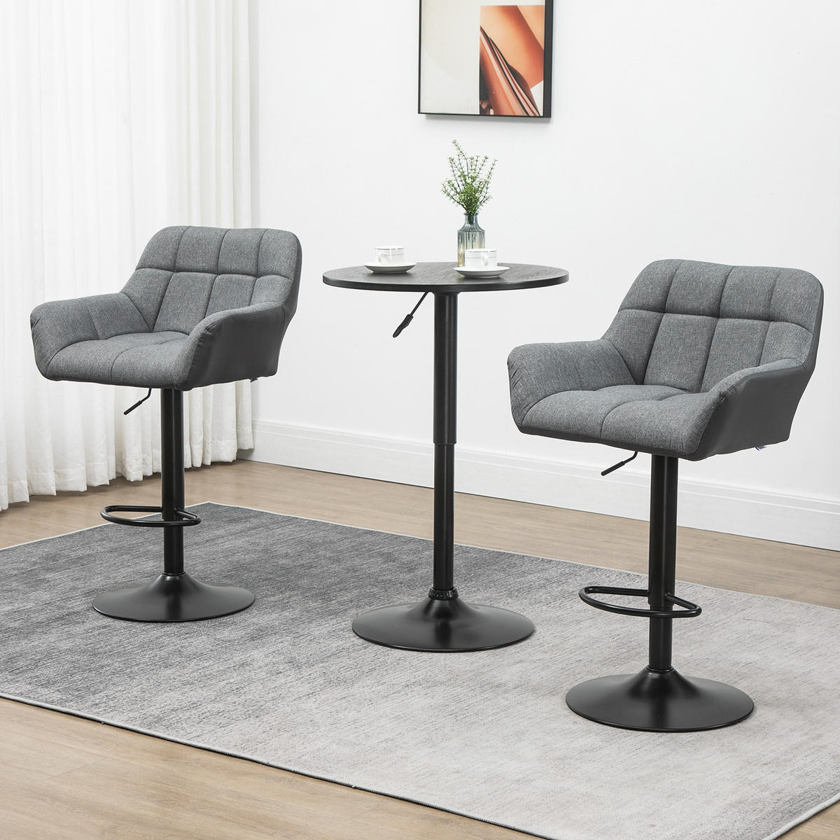 BARHOCKER 2-Set Tresenhocker Höhenverstellbar Drehbar im Retro-Design Kunstleder - Grau, Kunststoff (52.5/114/57.5cm) - HOMCOM