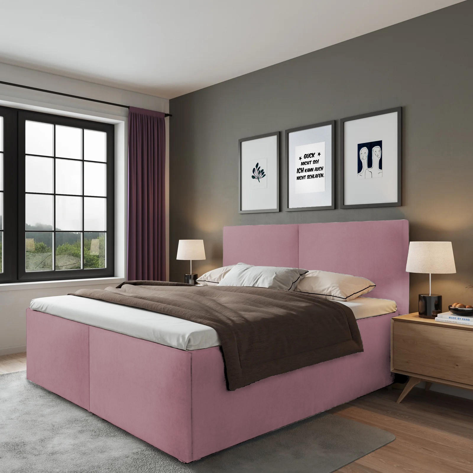 Thumbnail - Halmon Schlafkomfort Betten  Polsterbett, Rosa, Holz, Höhe ca. 22 cm, 160x200 cm, Schlafzimmer, Betten, Polsterbetten