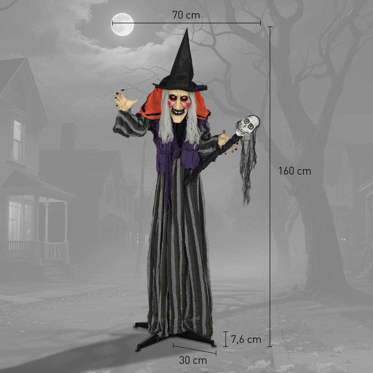 HALLOWEEN-DEKORATION Hexe 160 cm mit LED-Lichter Soundfunktion - Orange, Textil (20/160/70cm) - Outsunny