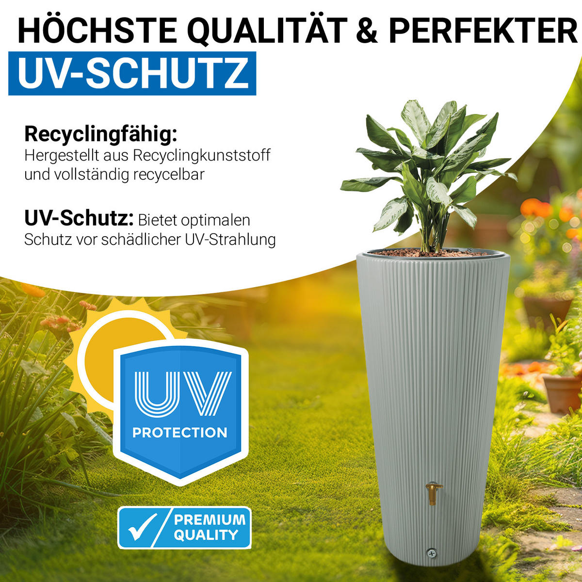 2IN1 Regentonne 220 L, agave inkl. Pflanzschale - Grün, Kunststoff (58/120/58cm) - 4rain