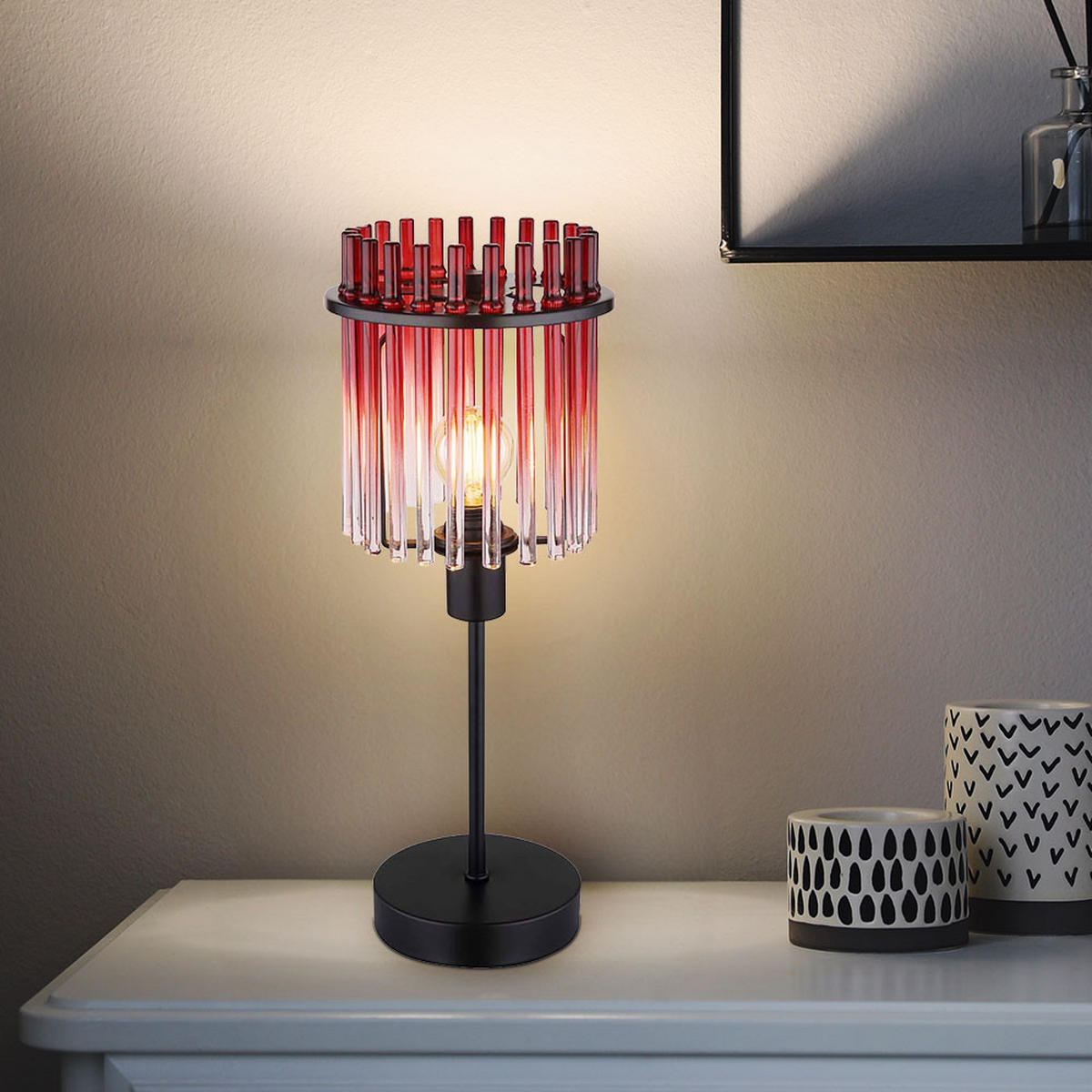 TISCHLEUCHTE Metall Glas Rot - Rot, Glas (15/15/37.5cm) - Globo Lighting