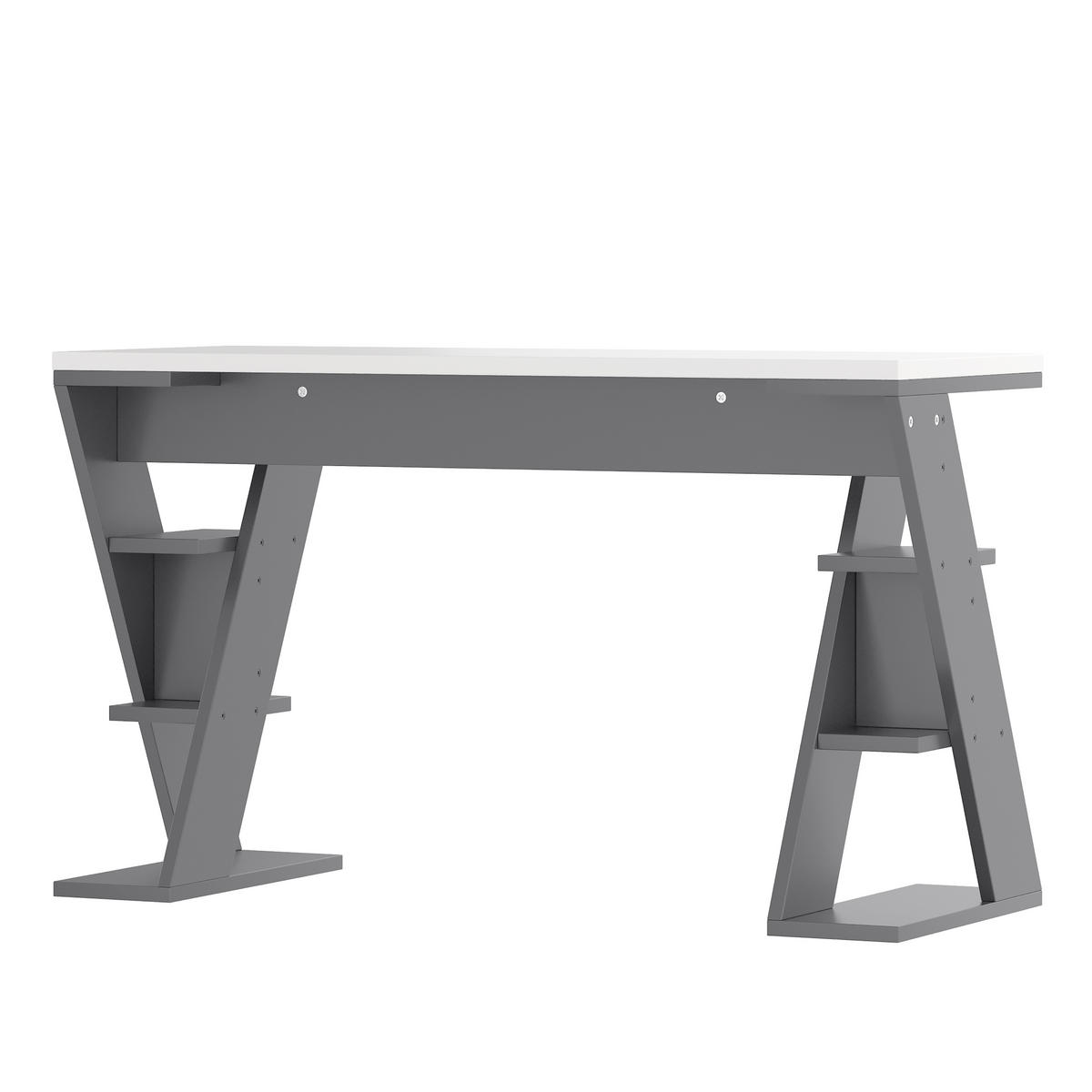 SCHREIBTISCH 120/50/74 cm grau und weiß mit X-förmiger Halterung und Lagerregal - Weiß, Holzwerkstoff (120/50/74cm) - OKWISH