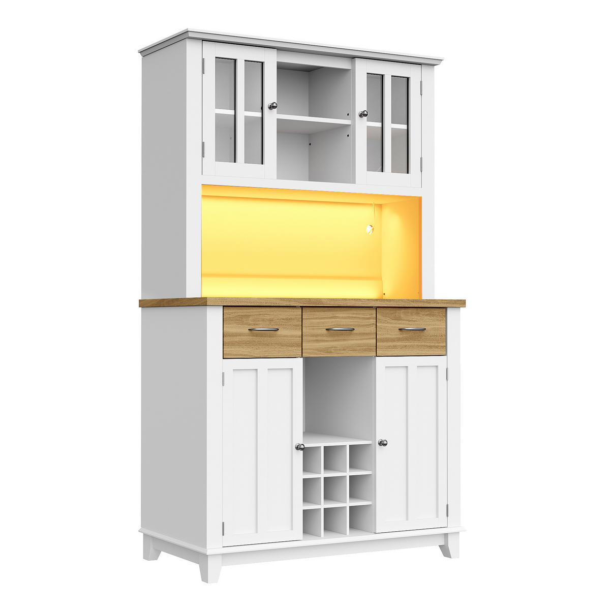 BUFFET 106/40/179,5 cm aus MDF mit LED-Beleuchtung Weiß/Natur - Weiß, Holzwerkstoff (106/179.5/40cm) - Modenvie