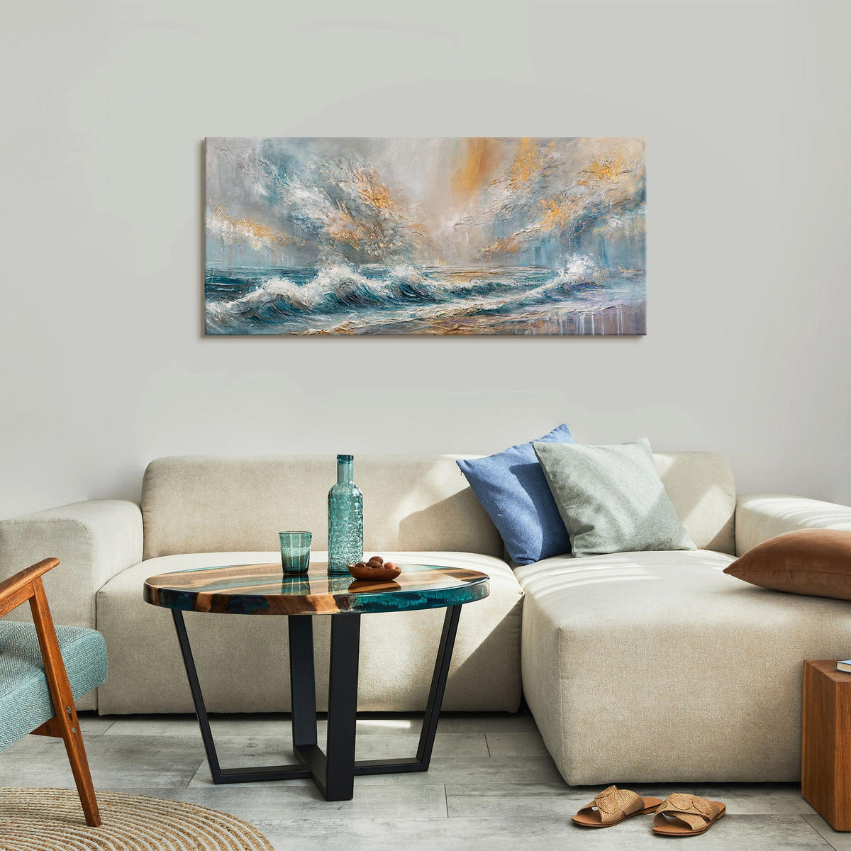 GEMÄLDE Sonnenaufgang am Meer auf Keilrahmen 115x50 cm - Multicolor, Holz (115/50cm) - YS-art gallery