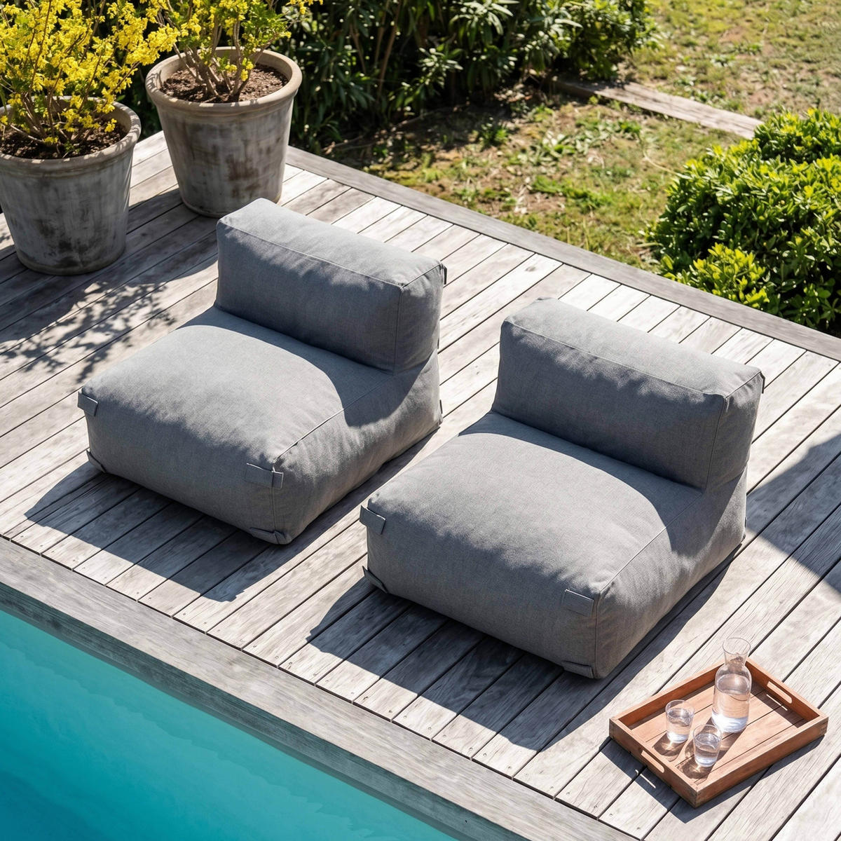 GARTENSOFA mit 2 Sitzplätzen, Grau - Grau, Textil - Oviala