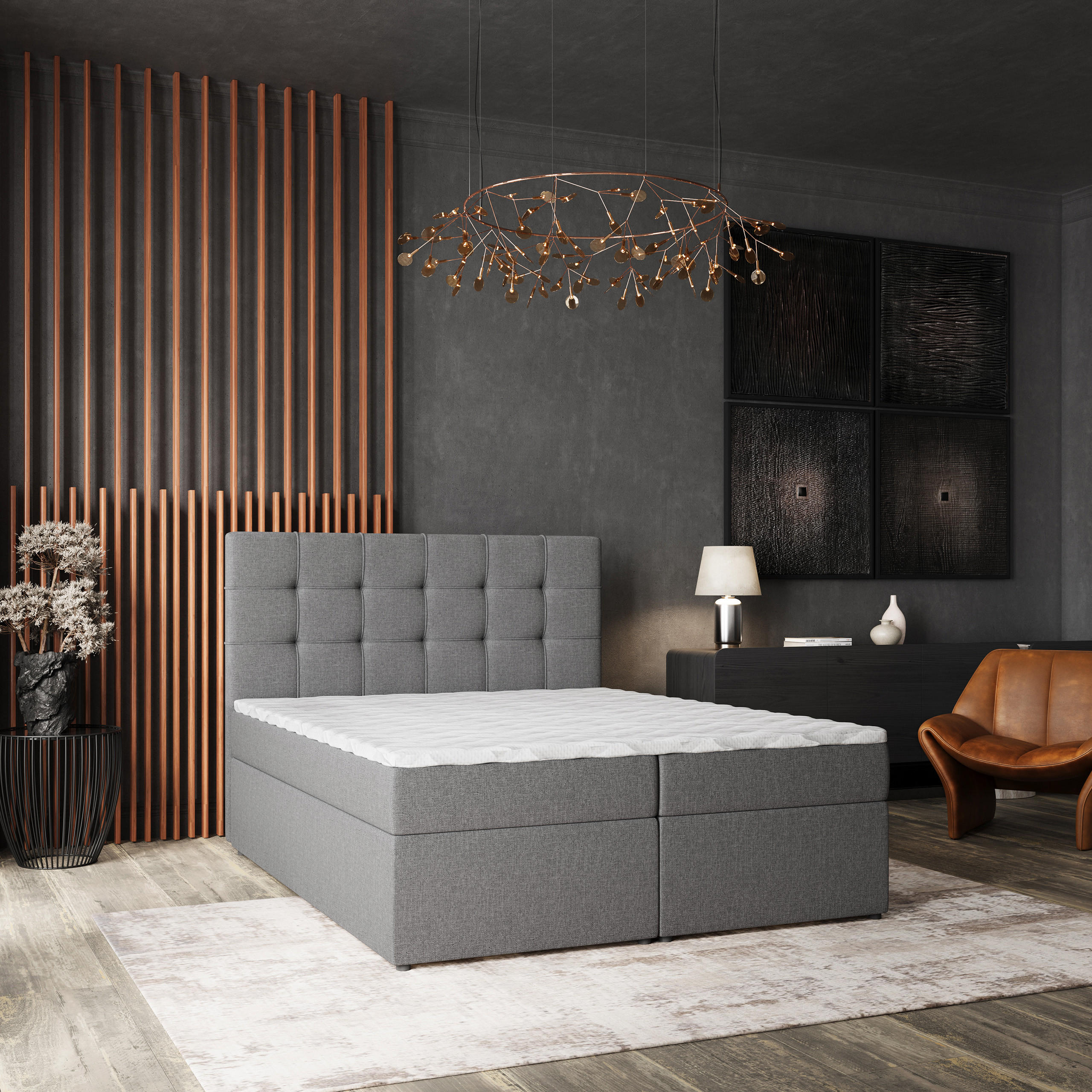 BOXBETT PALMA 140x200 cm mit Matratze und Topper - Hellgrau - Hellgrau, Holz (140/200cm) - MASSENO